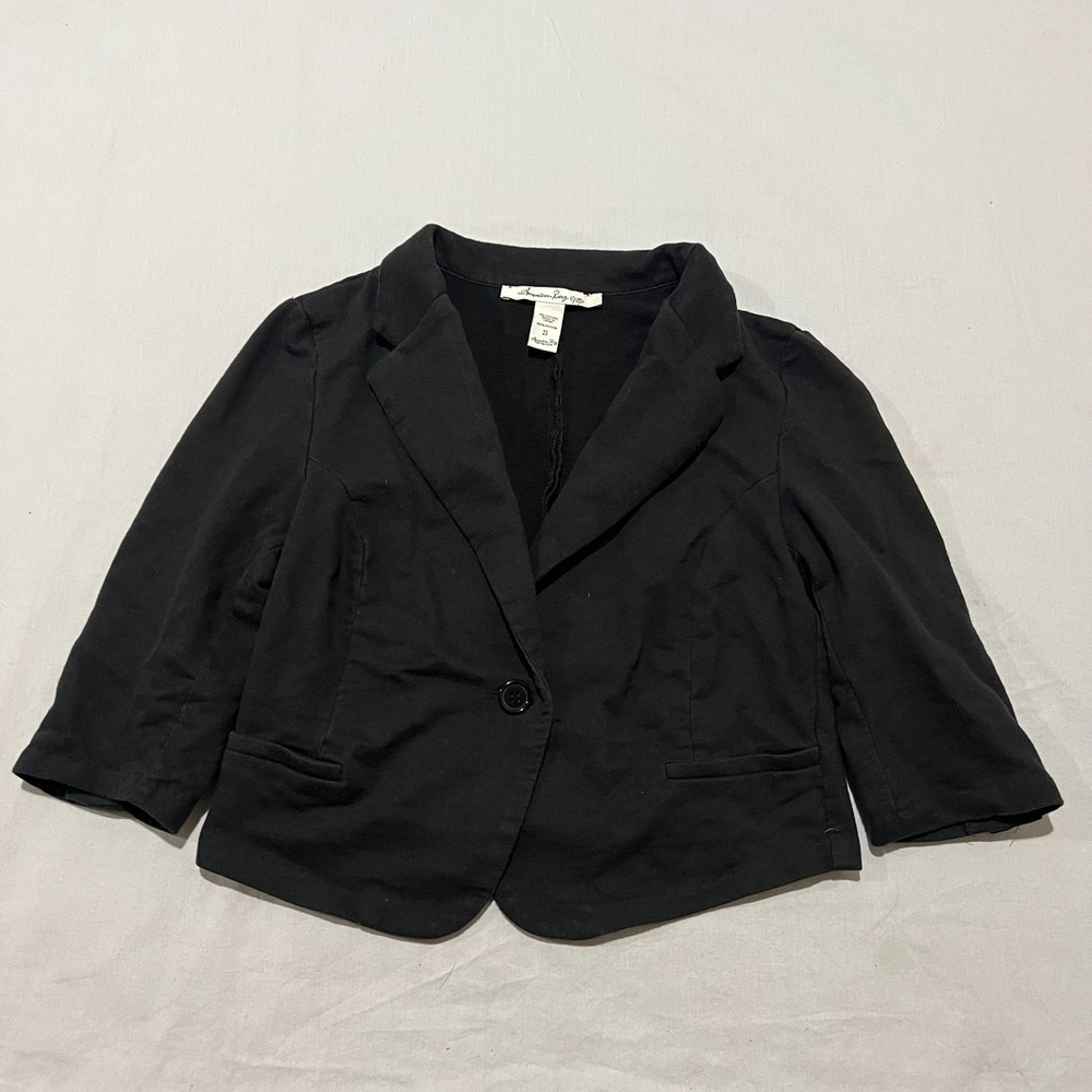 VTG American Rag Womens Black 3/4 Sleeve Single Button Cropped Blazer S Siren